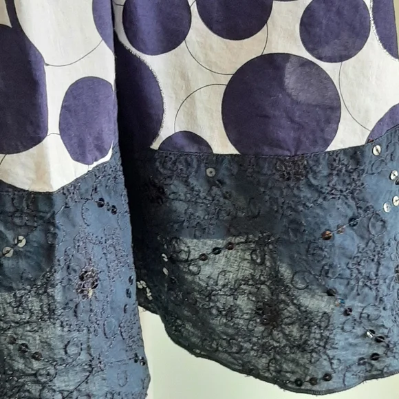 Navy blue polkadots with embroidery and sequins skirt - Picture 6 of 7